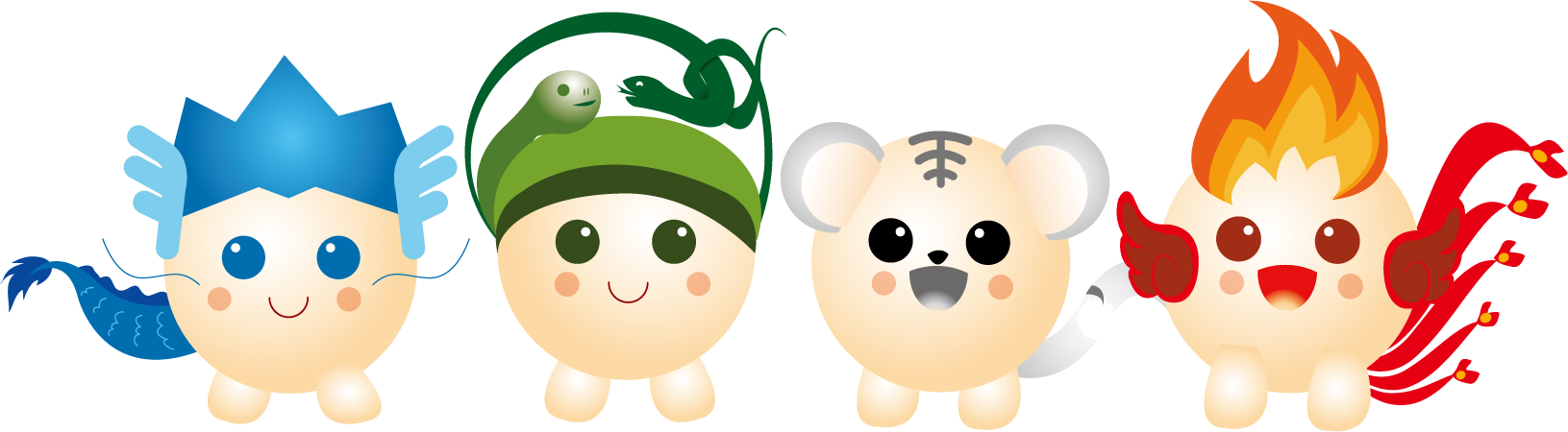 동청룡, 북현무, 서백호, 남주작 네 캐릭터 단체 이미지